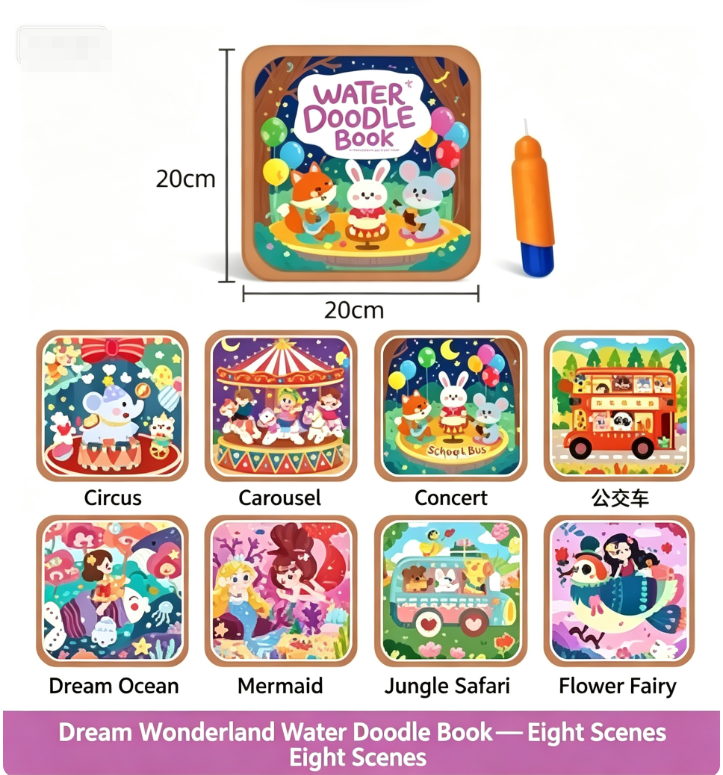 Dream Wonderland water doodle book with 8 scenes